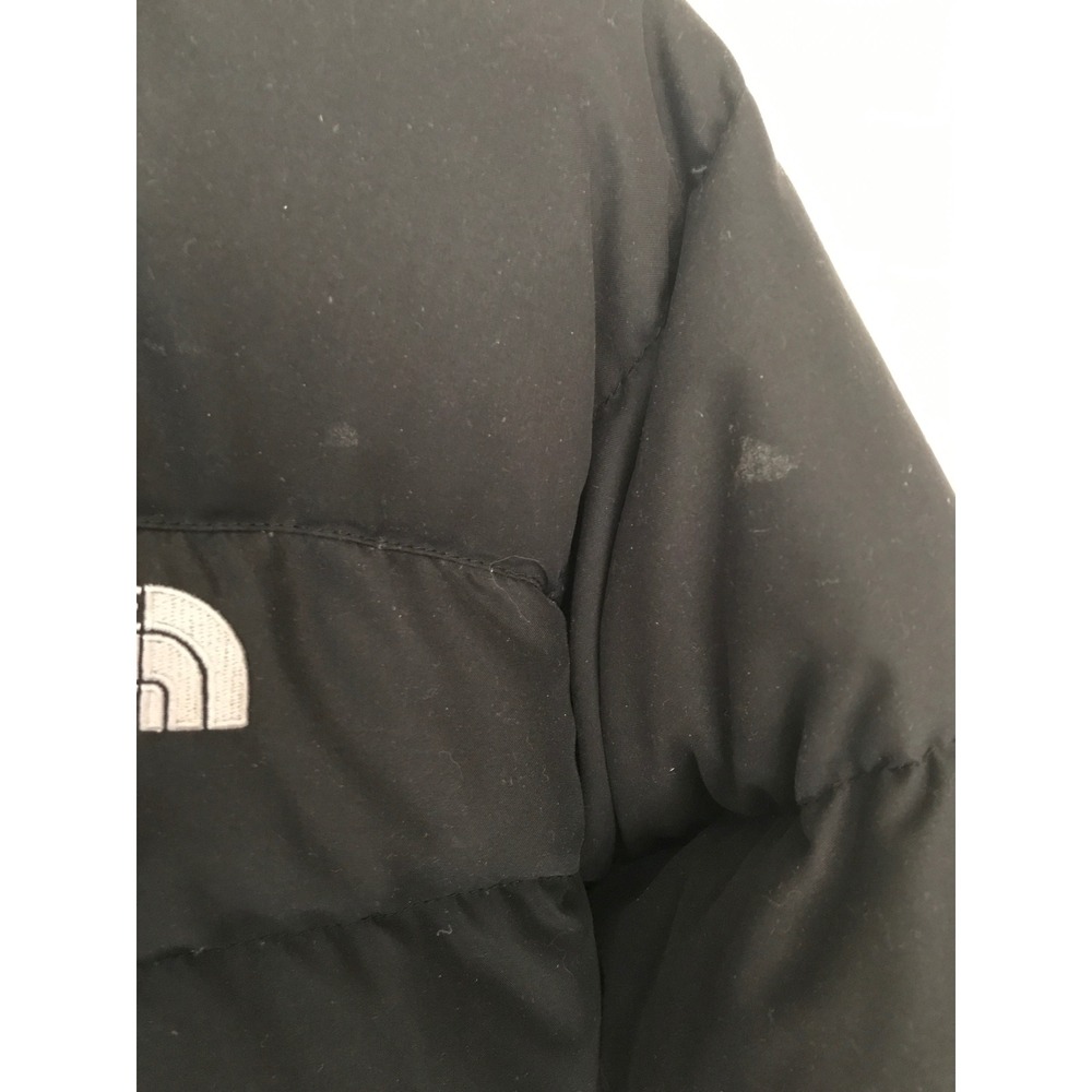 The North Face 550 Down Puffer Jacket Black Hooded Bomber Flawed - Picture 3 of 11